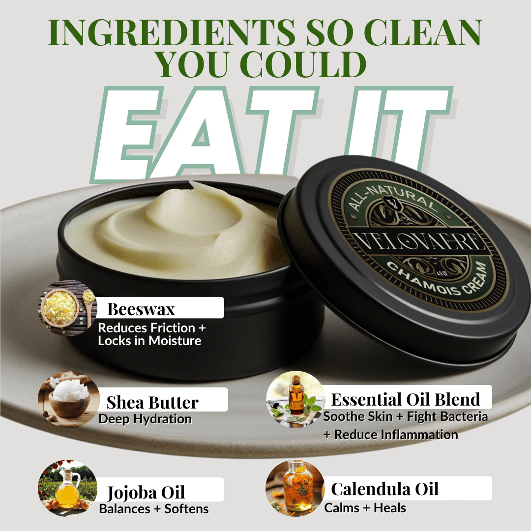 Velovaere chamois cream prevents chafing in cyclists with 7 all-natural ingredients 